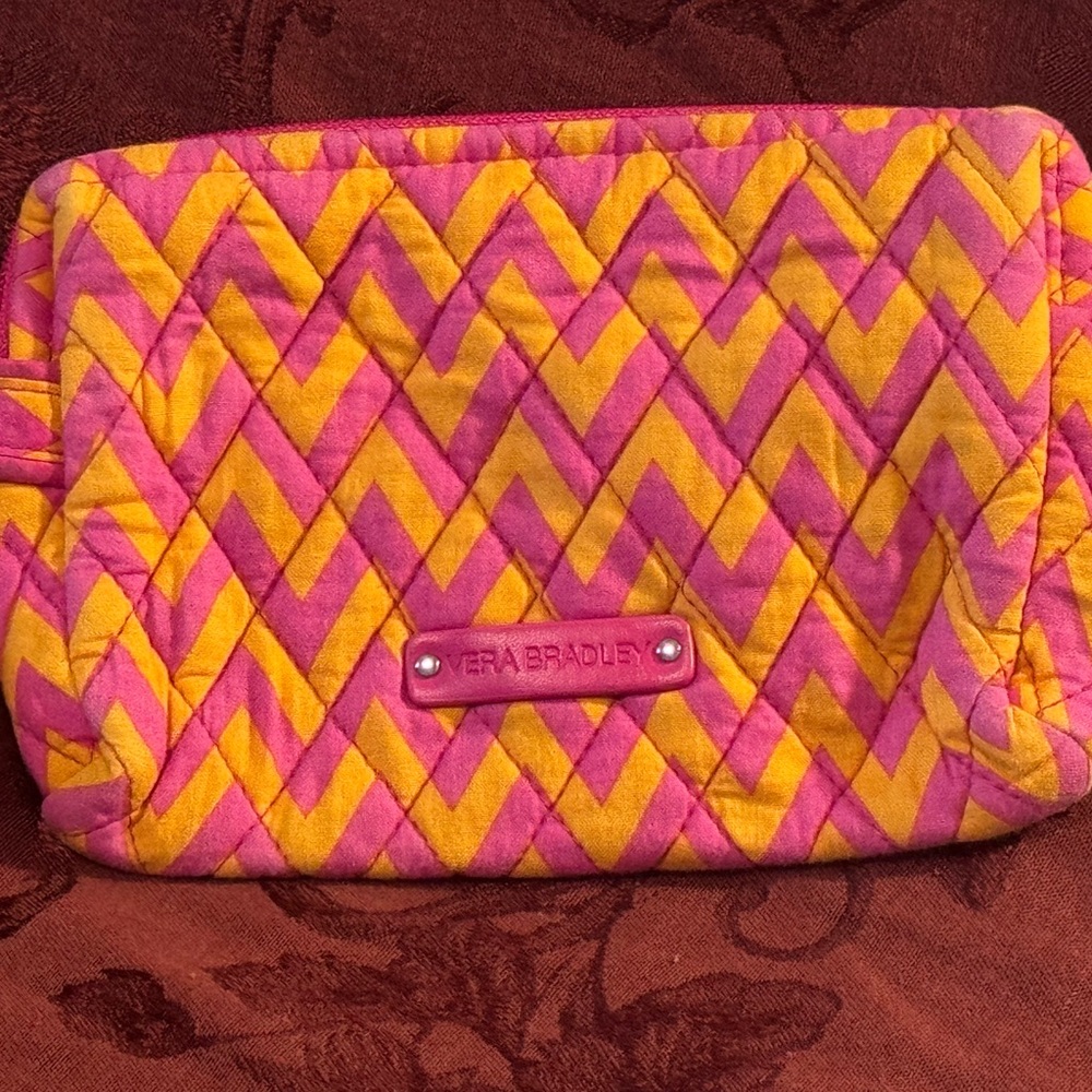 Versatile! Fun! Vera Bradley Pink and Yellow Quilted Small Cosmetic Bag